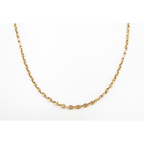 664 - A 9ct gold chain. Together with a yellow metal brooch set with moss agate. Chain approx. 18