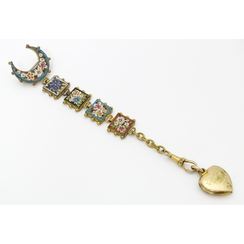 678 - A late 19th / early 20thC gilt metal fob watch hanger with micro mosaic detail. Approx. 4 1/2