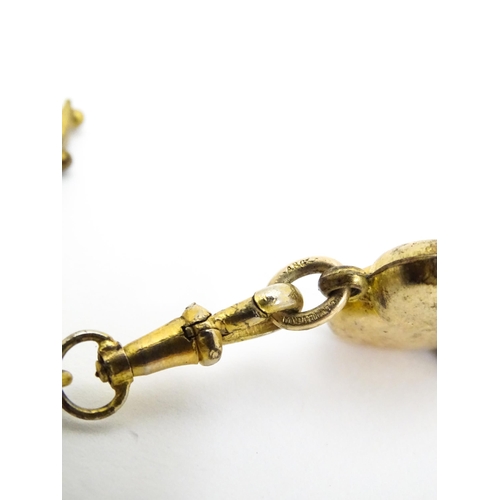 678 - A late 19th / early 20thC gilt metal fob watch hanger with micro mosaic detail. Approx. 4 1/2