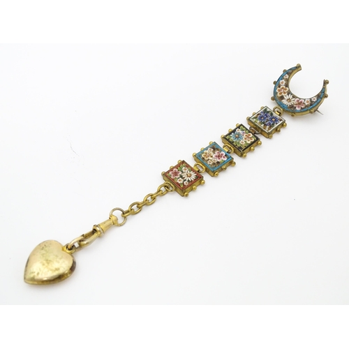 678 - A late 19th / early 20thC gilt metal fob watch hanger with micro mosaic detail. Approx. 4 1/2