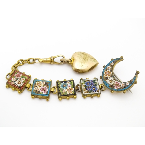 678 - A late 19th / early 20thC gilt metal fob watch hanger with micro mosaic detail. Approx. 4 1/2