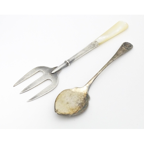 441 - A mother of pearl handled fork hallmarked Birmingham 1915 maker Thomas H Vale Ltd. together with a p... 