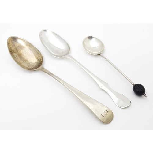 454 - Three various silver spoons to include a 19thC teaspoon hallmarked London 1814, maker William Batema... 