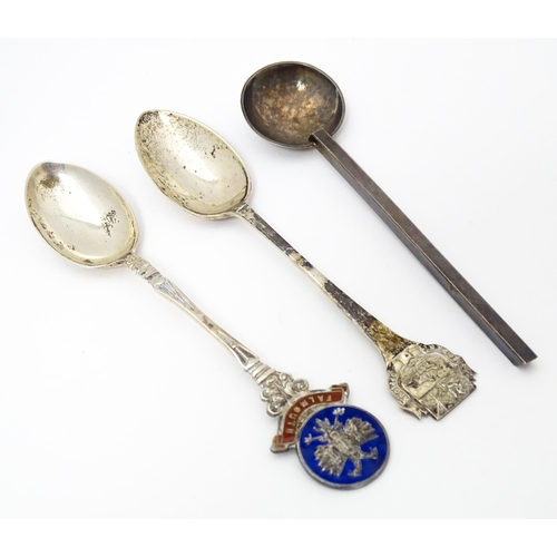 462 - Three various silver teaspoons comprising a souvenir teaspoon Oban hallmarked Sheffield 1927, maker ... 