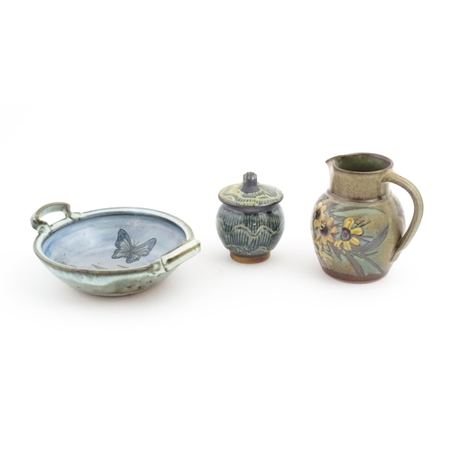 113 - Three items of studio pottery by Benjamin Eeles, comprising ju with floral detail, a twin handled bo... 