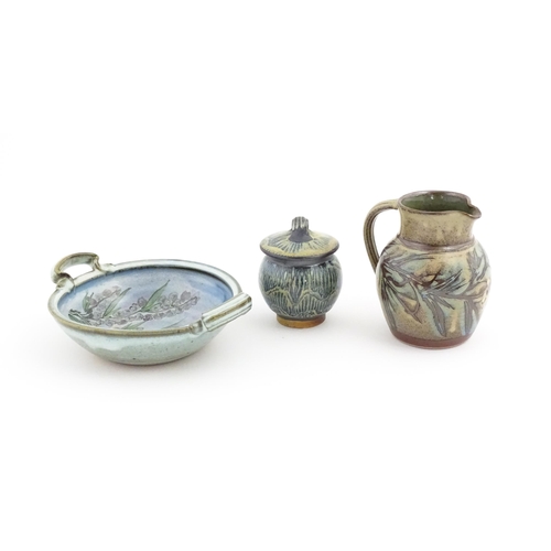 113 - Three items of studio pottery by Benjamin Eeles, comprising ju with floral detail, a twin handled bo... 