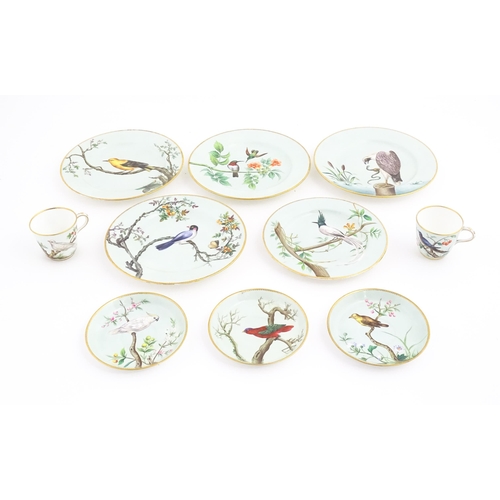 135 - A quantity of Victorian Minton wares to include plates, cups and saucers, each decorated with hand p... 