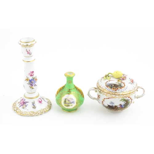 155 - A quantity of assorted ceramic items to include a twin handled sugar bowl and cover with hand painte... 