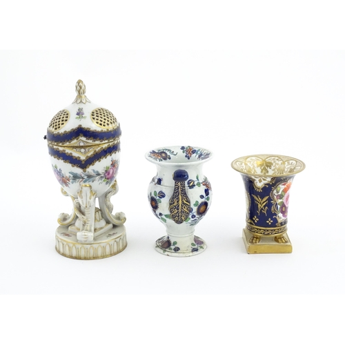 87 - Two Continental porcelain items comprising a Serves style pot pourri holder of egg form with floral ... 