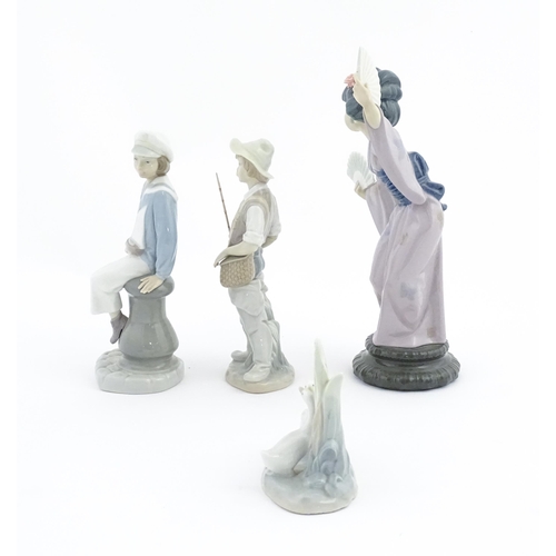 94 - Three Lladro figures comprising Madame Butterfly Geisha Girl model no. 4991, Going Fishing no. 4809,... 