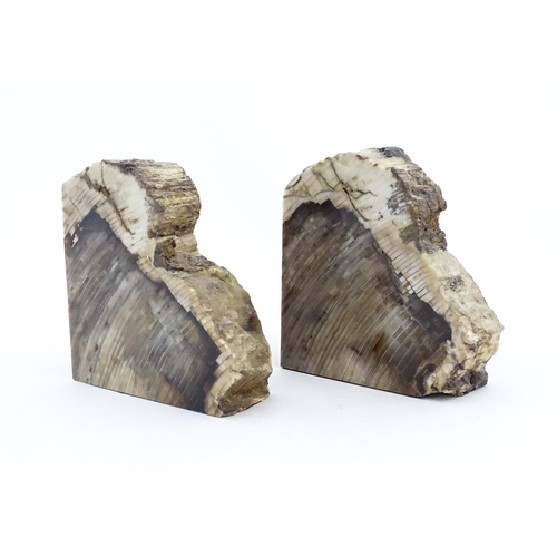 1060 - A pair of polished hardstone specimen / geode bookends. Approx. 6 3/4