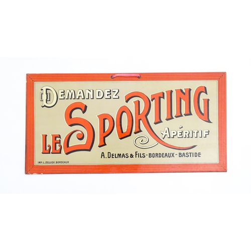 1067 - A 20thC French card advertising board for Le Sporting Aperitif. Approx. 7 1/4