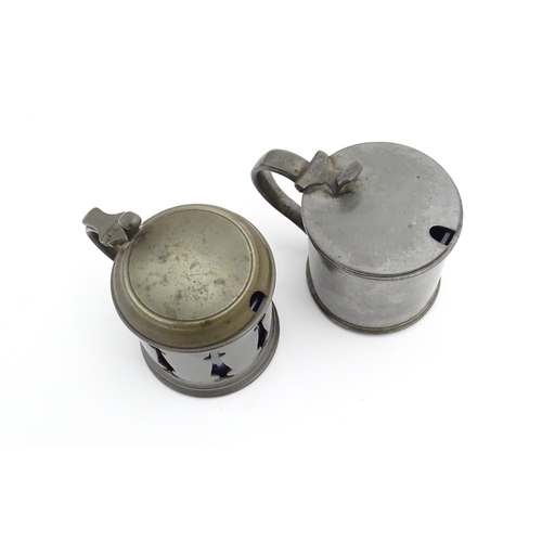 1094 - A quantity of 20thC pewter, comprising mustard pots, bowl, pepperettes and a tankard marked 'Battle ... 