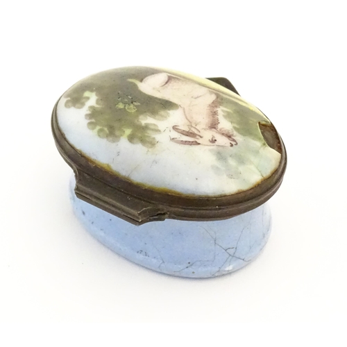 1120 - A 19thC Bilston enamel patch box, the lid decorated with a goat in a landscape. Approx. 1