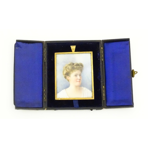 1157 - An early 20thC watercolour portrait miniature depicting a young woman - Miss Ruth Denny of Ditton Hi... 