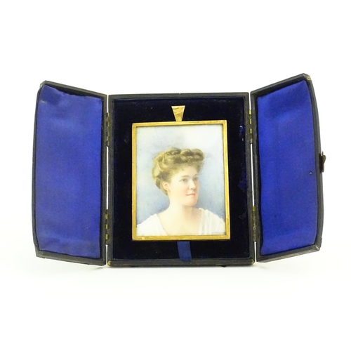 1157 - An early 20thC watercolour portrait miniature depicting a young woman - Miss Ruth Denny of Ditton Hi... 