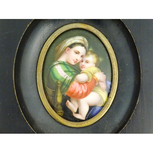 1158 - A Continental portrait miniature on porcelain depicting mother and child / Madonna della Seggiola af... 