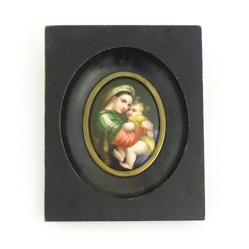 1158 - A Continental portrait miniature on porcelain depicting mother and child / Madonna della Seggiola af... 