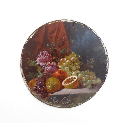 1160 - After Johann Georg Seitz (1810-1870), Oil on board, A miniature still life depicting fruit and flowe... 