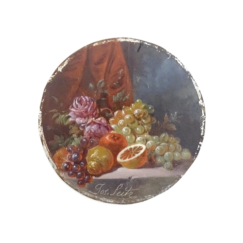 1160 - After Johann Georg Seitz (1810-1870), Oil on board, A miniature still life depicting fruit and flowe... 