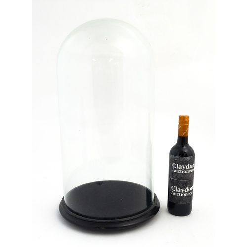 1223 - A Victorian glass dome with ebonised circular base raised on three feet. Approx. 22 1/4