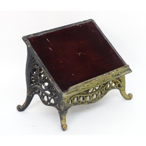 1237 - A mid / late 19thC bible / reading stand with an ebonised pierced frame and Gothic decoration, with ... 