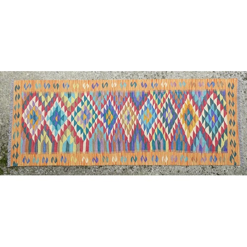 1287 - Carpet / Rug : An Anatolian Turkish Kilim with geometric detail. Approx. 78 1/4 x 29 1/2