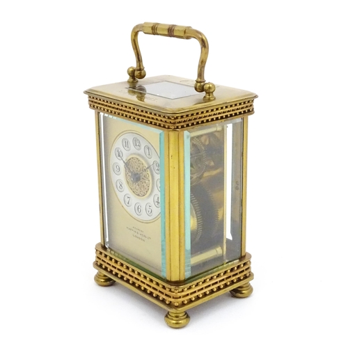 1296 - An early 20thC French carriage clock by Richard et Cie with Arabic numerals to dial and signed to fr... 