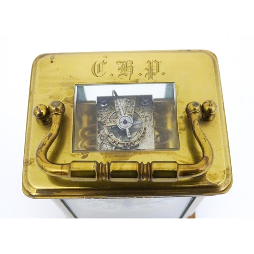 1296 - An early 20thC French carriage clock by Richard et Cie with Arabic numerals to dial and signed to fr... 