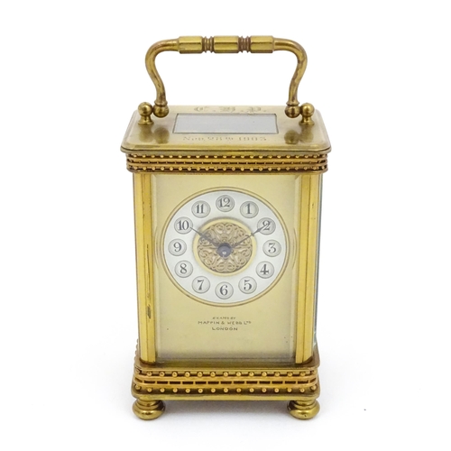 1296 - An early 20thC French carriage clock by Richard et Cie with Arabic numerals to dial and signed to fr... 