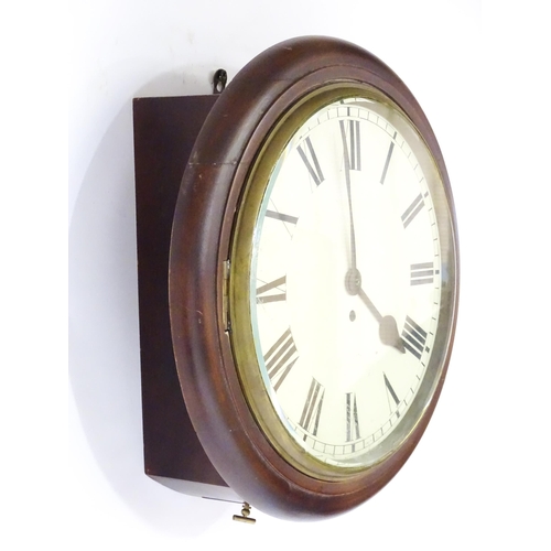 1304 - A mahogany cased single fusee wall clock  with Roman numerals to the 12