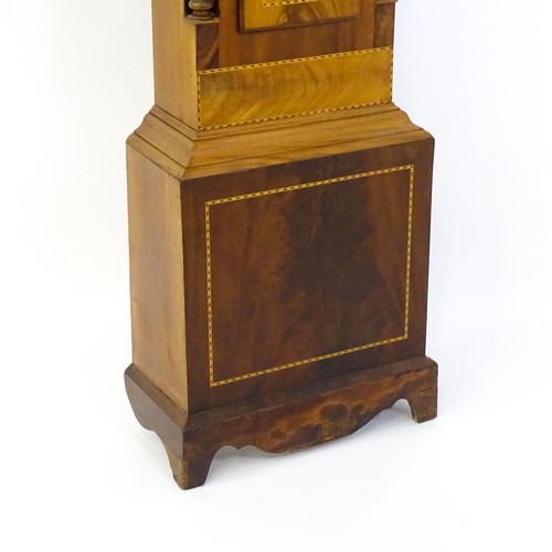 1308 - A 19thC mahogany cased 8-day long case clock. The painted dial with Roman and Arabic numerals, subsi... 