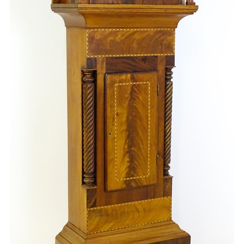 1308 - A 19thC mahogany cased 8-day long case clock. The painted dial with Roman and Arabic numerals, subsi... 