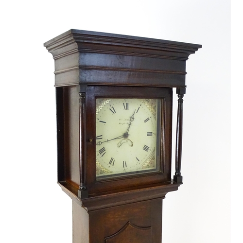 1309 - An early 19thC 30-hour oak cased long case clock. The painted dial signed Wm Nelson, Steeple Aston ?... 