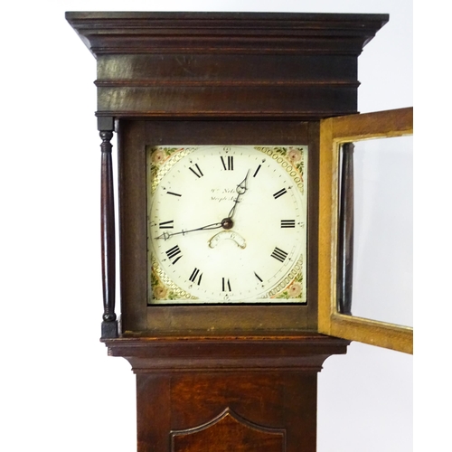 1309 - An early 19thC 30-hour oak cased long case clock. The painted dial signed Wm Nelson, Steeple Aston ?... 