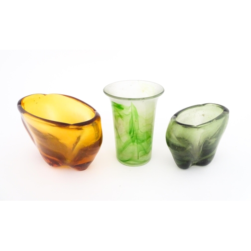 238 - Three items of art glass comprising two Whitefriars vases, and a green glass vase in the manner of K... 