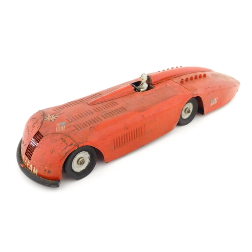 828 - Toy: An early 20thC American Kingsbury scale model clockwork race car Sunbeam with Dunlop Cord Racin... 