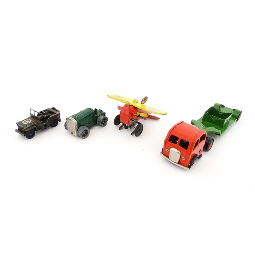 832 - Toys: Four 20thC tinplate scale model vehicles comprising a Triang Minic Mechanical Horse and Traile... 