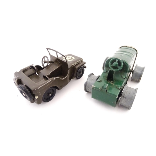 832 - Toys: Four 20thC tinplate scale model vehicles comprising a Triang Minic Mechanical Horse and Traile... 