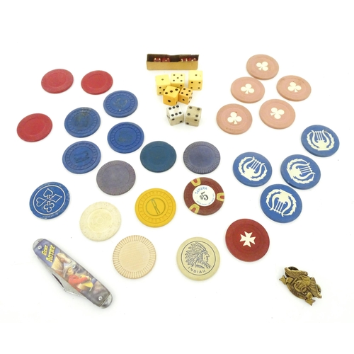 834 - Toys: A quantity of composite gaming / casino counters, etc. to include an example marked Indian. Ap... 