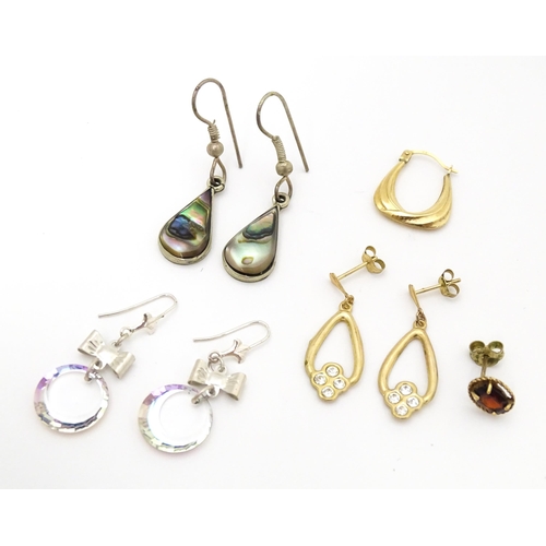 744 - A pair of 9ct gold drop earrings. Together with assorted earrings.