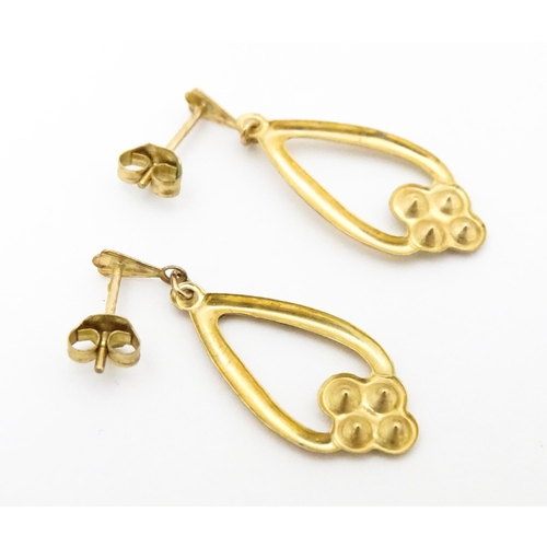 744 - A pair of 9ct gold drop earrings. Together with assorted earrings.