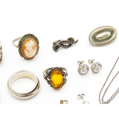 749 - A quantity of silver, white metal and silver plate jewellery etc. to include two pairs of silver ear... 