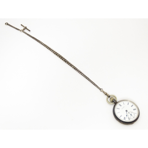 755 - A Victorian silver pocket watch, the white enamel dial with Roman numerals and subsidiary seconds di... 