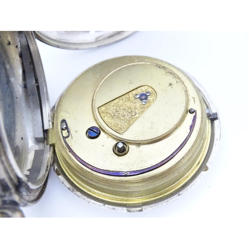 756 - A Victorian silver hunter pocket watch, the white enamel dial with Roman numerals and subsidiary sec... 