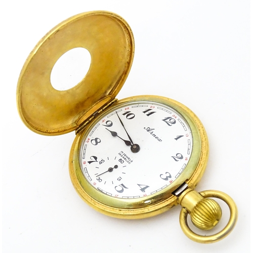 759 - Arnex Time Co. Inc : A gold plated pocket watch, the dial signed Arnex . Approx 1 3/4