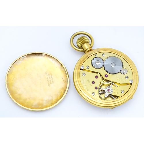 759 - Arnex Time Co. Inc : A gold plated pocket watch, the dial signed Arnex . Approx 1 3/4