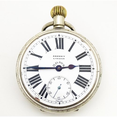 760 - A pocket watch, the white enamel dial with Roman numerals and subsidiary seconds dial, signed Asprey... 