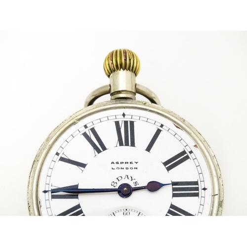 760 - A pocket watch, the white enamel dial with Roman numerals and subsidiary seconds dial, signed Asprey... 