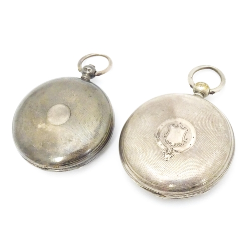 761 - Local Buckinghamshire Interest: Two Victorian silver cased hunter pocket watches, one with Roman num... 